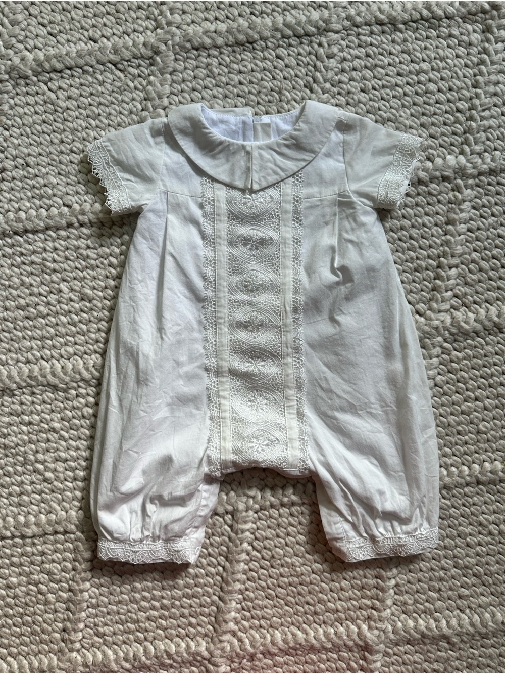 White Baby Romper with Lace Panel